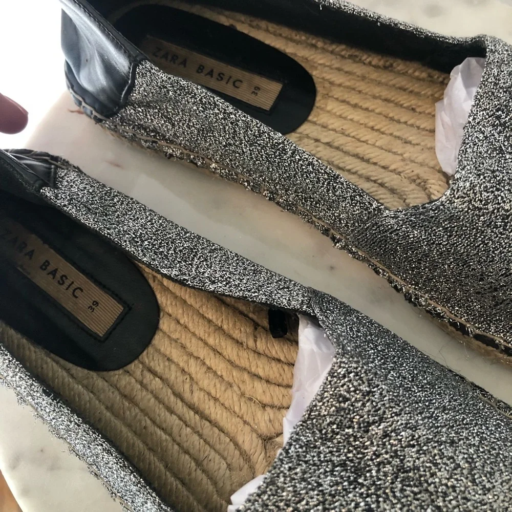 Zara Black and Silver Slip-On Espadrilles